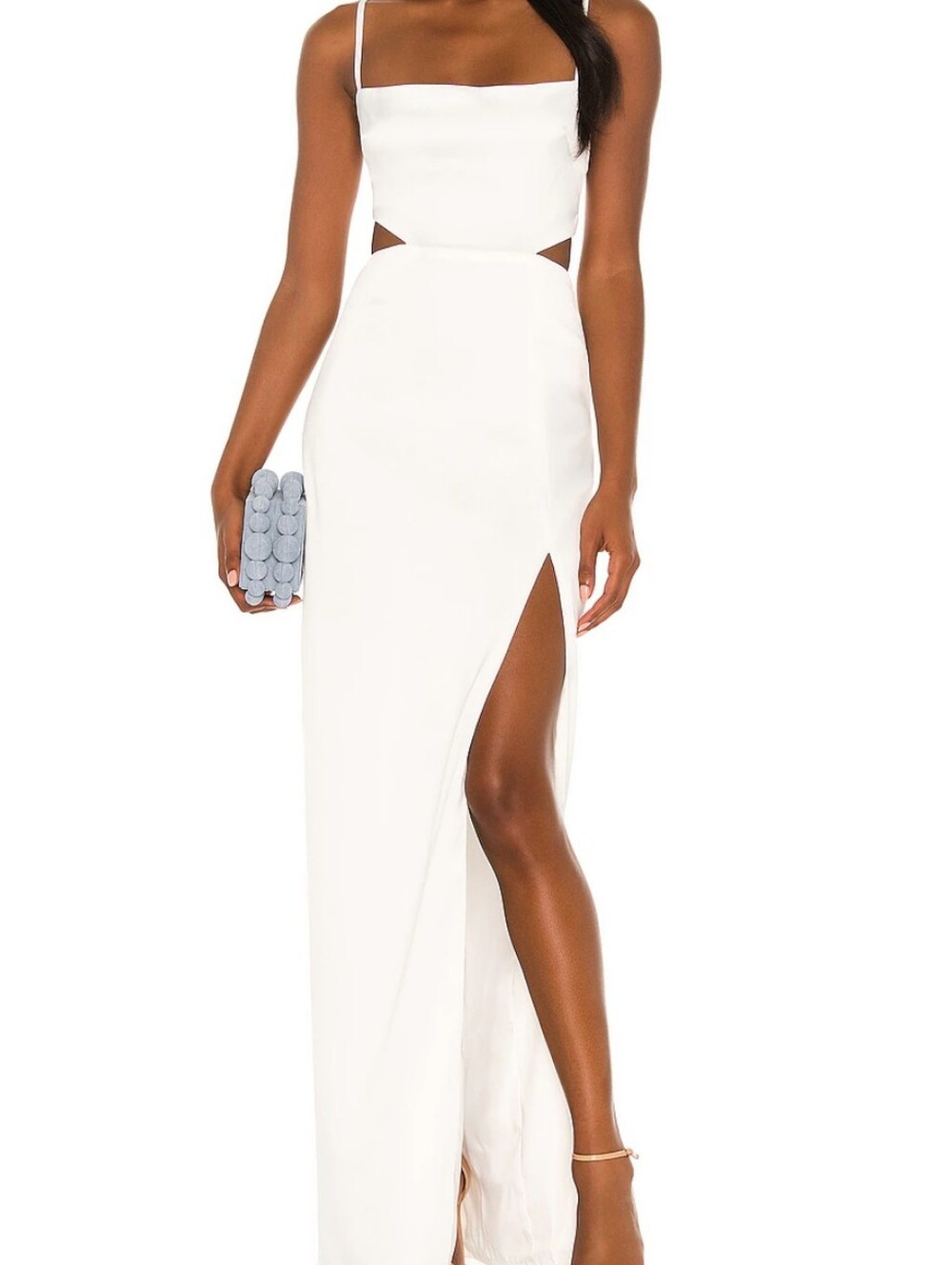 Nookie Stella Cut Out Side Slit Satin Gown S Ivory Bridal 90s Minimalist Chic